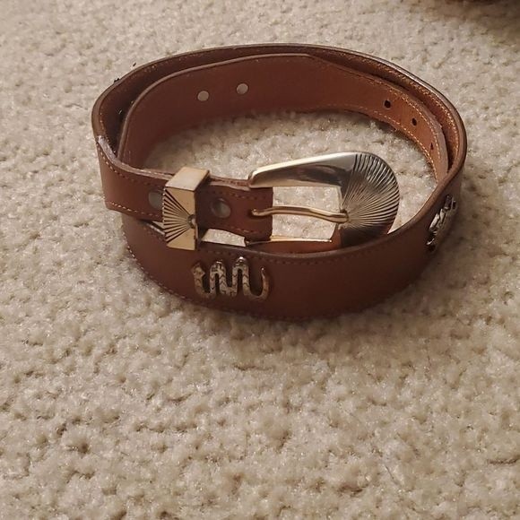 VTG Silver Creek Collection Brown Tan Animal Detail Leather Belt - Picture 2 of 9